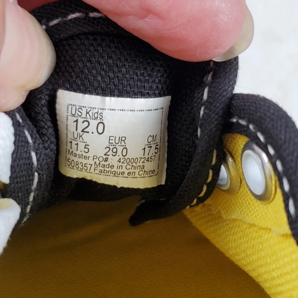 Vans Authentic Kids Shoes Sz 12 Black Yellow Sunflower Patchwork Print Sneakers